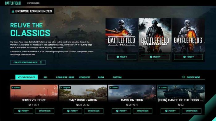 Battlefield Portal Web Hub - Homepage