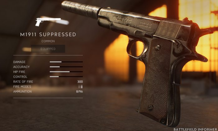 Battlefield V M1911 Suppressed Pistol